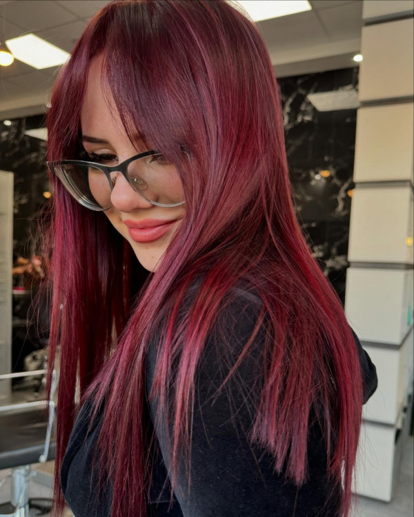 30 Cherry Hair Colour Ideas :  Sleek Crimson Cherry Red Layers