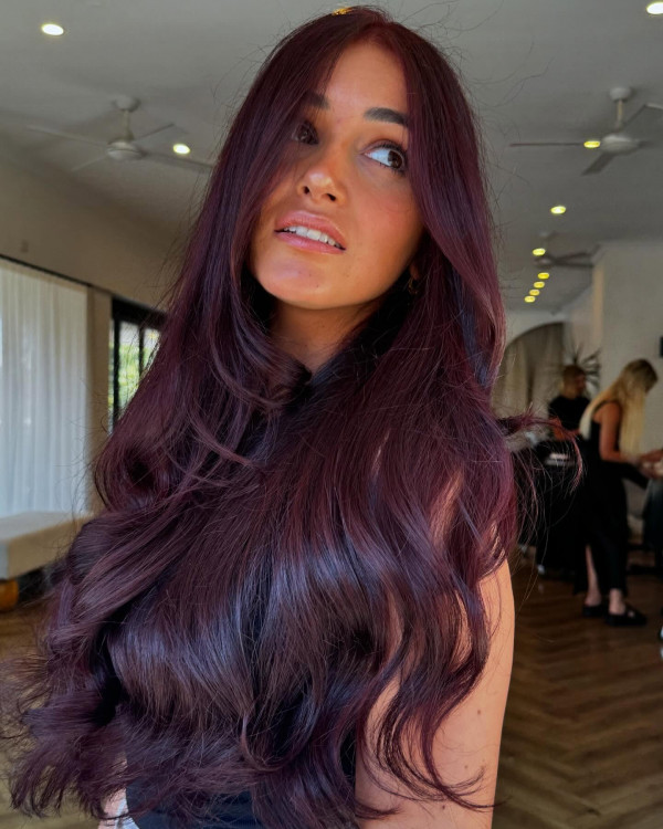 30 Cherry Hair Colour Ideas : Soft Plum Cherry Long Hairstyle