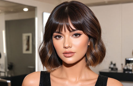 25 Beautiful Espresso Brunette Hair Colour Ideas : Rich Espresso Brunette Bob with Curtain Bangs