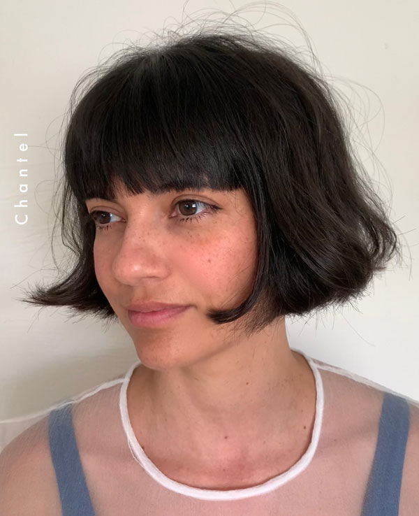 23 French Hairstyles for Effortless Chic Style : Blunt French Bob with Full Fringe