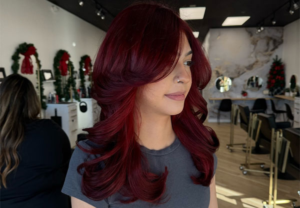 30 Cherry Hair Colour Ideas : Vibrant Red Velvet Butterfly Layers