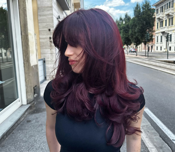 30 Cherry Hair Colour Ideas : Layered Cherry Plum Blowout