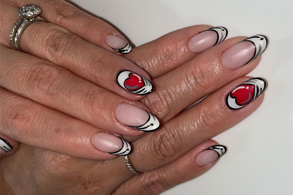 36 Cute Valentine’s Day Nails : Bold Pop-Art French Tip Valentine Nails