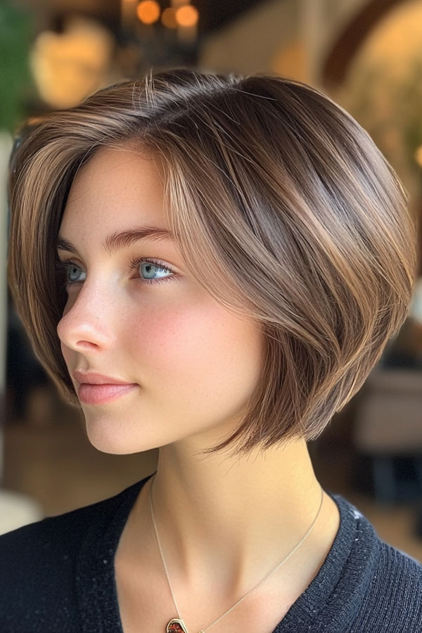 37 Best Short Bob Hairstyles : Polished Chestnut Brown Structured Layered Bob