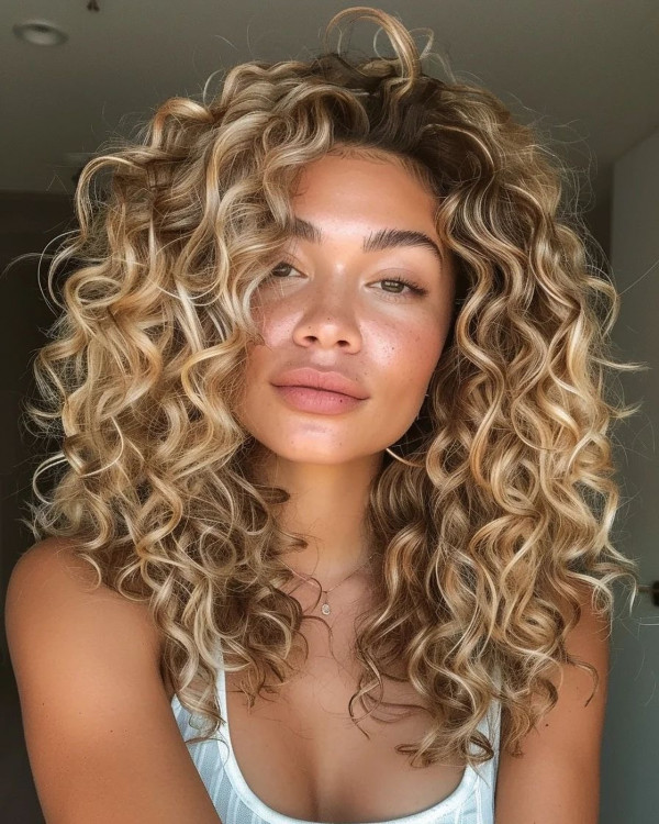 Golden Honey Blonde with Voluminous Curls