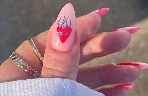 36 Cute Valentine’s Day Nails : Flaming Heart Nail Art