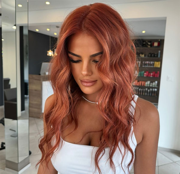 50 Stunning Warm Hair Colour Ideas : Radiant Copper Waves with Fiery Orange Undertones