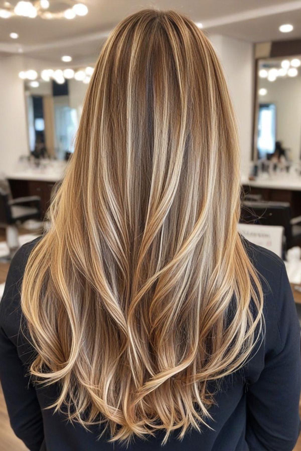 Dark Blonde with Caramel Blonde Highlights with Soft Layers