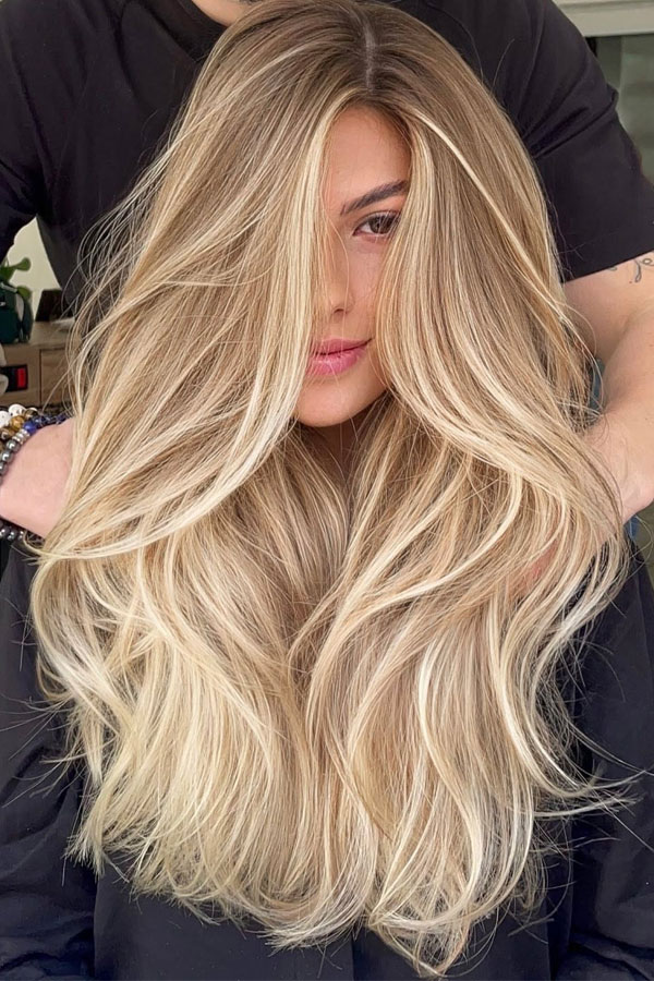 Butter Blonde Highlights with Voluminous Layers, blonde hair colour, blonde with highlights