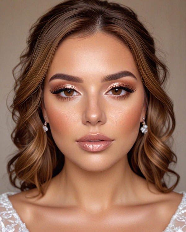 Golden Peach Glow Bridal Look, Soft Glam Bridal Makeup Looks, bridal makeup, glam makeup, soft glam makeup, bridal makeup look