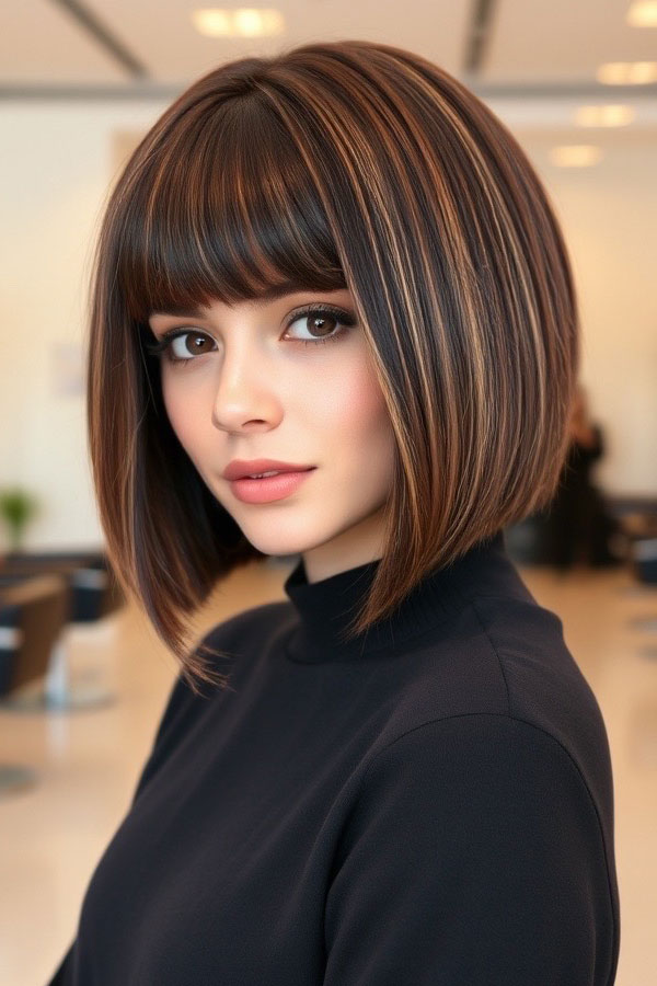 25 Beautiful Espresso Brunette Hair Colour Ideas : Deep Espresso Bob with Highlights