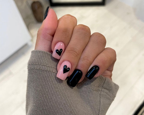 Minimalist Black Comme des Garçons-Inspired Nails , minimalist nails, valentines day nails