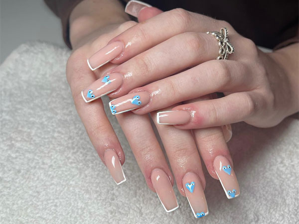 French Tip Nails with Blue Comme des Garçons