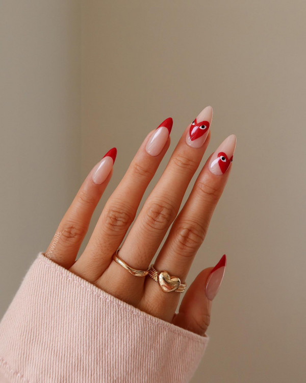 Elegant Comme des Garçons French Tips , Comme des Garçons-Inspired Nails, Comme des Garçons-Inspired Nail Art, Comme des Garcons nails, Come des Garcons nail art design, minimalist nail art, valentines day nails