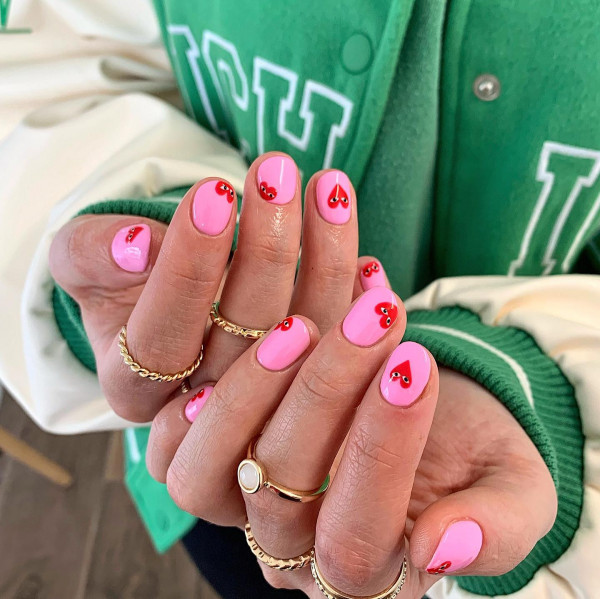 Pink Short Nails with Comme des Garçons Accent