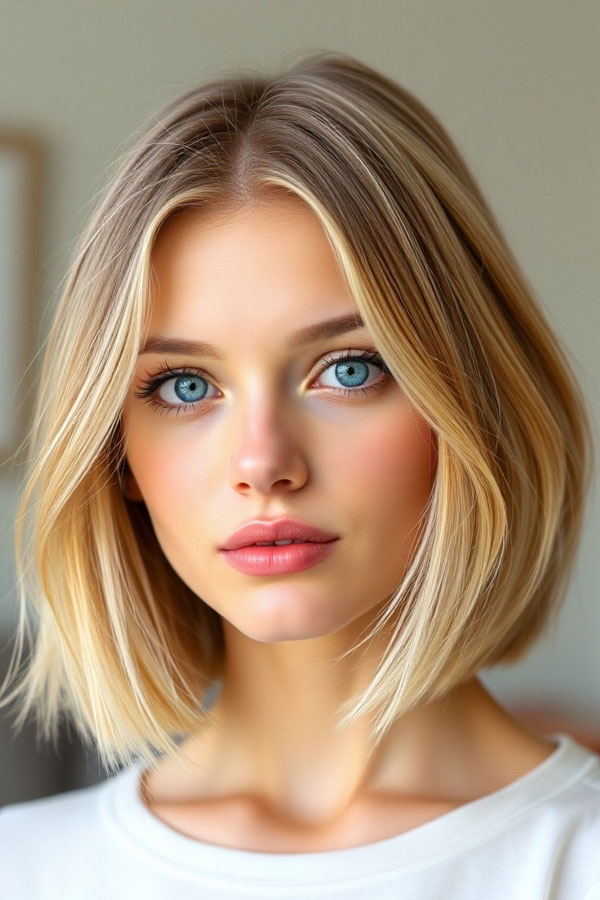 Low Maintenance Creamy Blonde Sleek Bob 