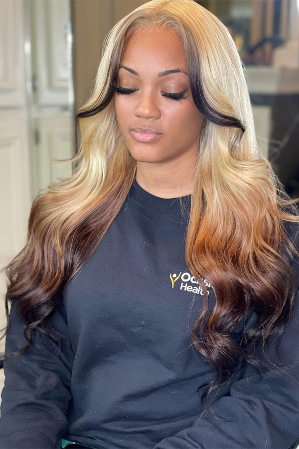 32 Glam Long Hairstyles For Black Women : Blonde Ombre Long Waves