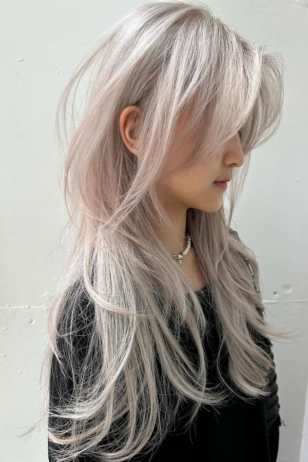 39 Best Layered Hairstyles to Add Movement to Long Hair : Icy Platinum Wolf  Layered Cut