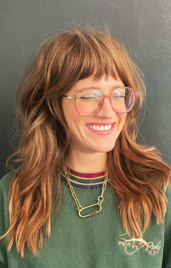 38 Best Long Shag Haircuts For A Lived-In Look : Sun-Kissed Caramel Shag