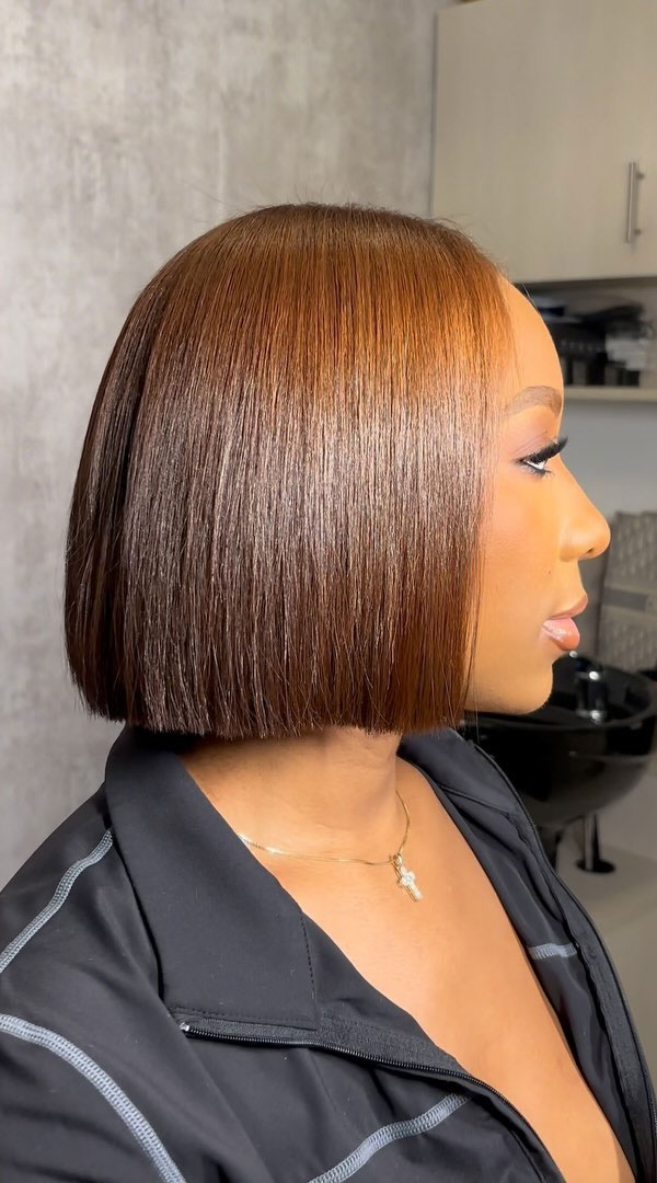 35 Fabulous Bob Hairstyles For Black Women : Sleek Chestnut Brown Bob