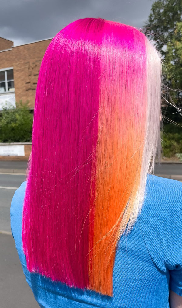 40 Shades of Hair Colours That Make a Statement : Neon Block Contrast