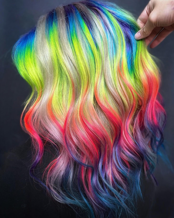 25 Rainbow Hair Colour Ideas To Brighten Your Look : Neon Cascade