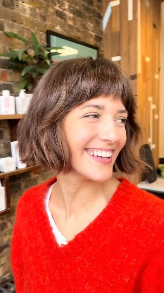 25 Shaggy Bob Haircuts & Hairstyles : Brunette Shaggy Bob with Rounded Fringe