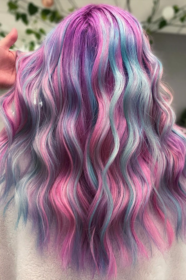 25 Unicorn Hair Colours to Spark Your Imagination : Electric Cotton Candy Waves