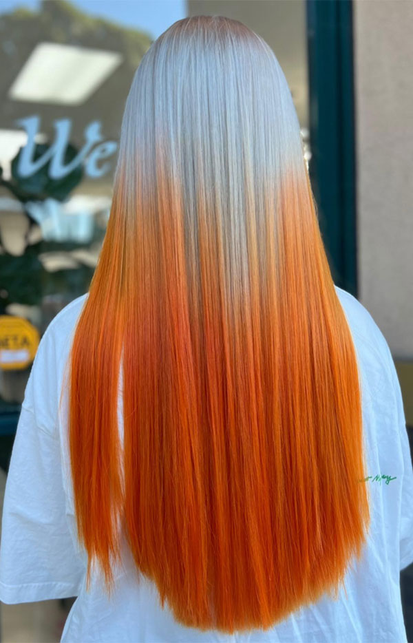 38 Vivid Ombré Hair Colour Ideas : Icy Blonde To Burnt Orange Ombré