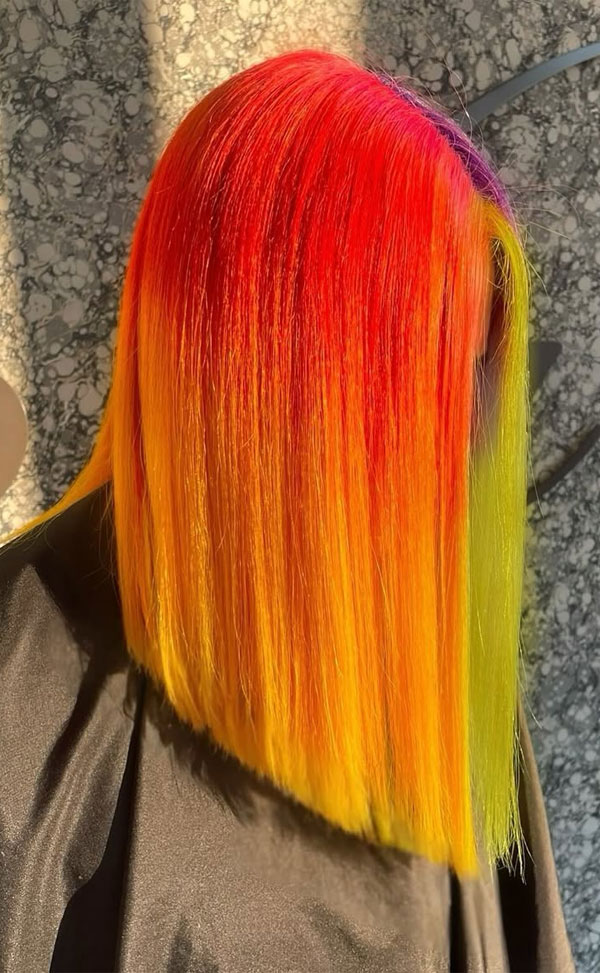 40 Shades of Hair Colours That Make a Statement : Sleek Fiery Sunset Ombre Lob