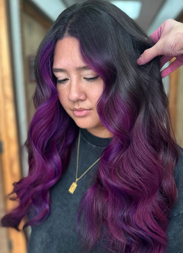 38 Vivid Ombré Hair Colour Ideas : Midnight Plum Long Waves