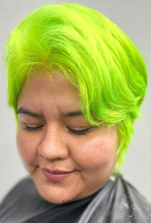 30 Bright Vibrant Hair Colour Ideas That Will Turn Heads : Neon Green Pixie Revival