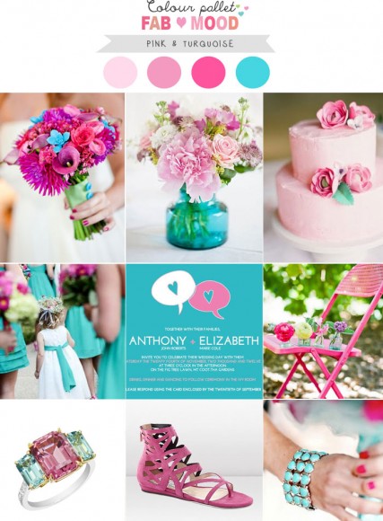 pink and turquoise wedding colors palette,Summer Wedding