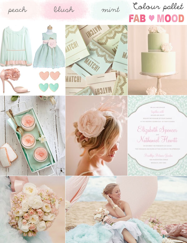 Blush pink and mint wedding colours palette