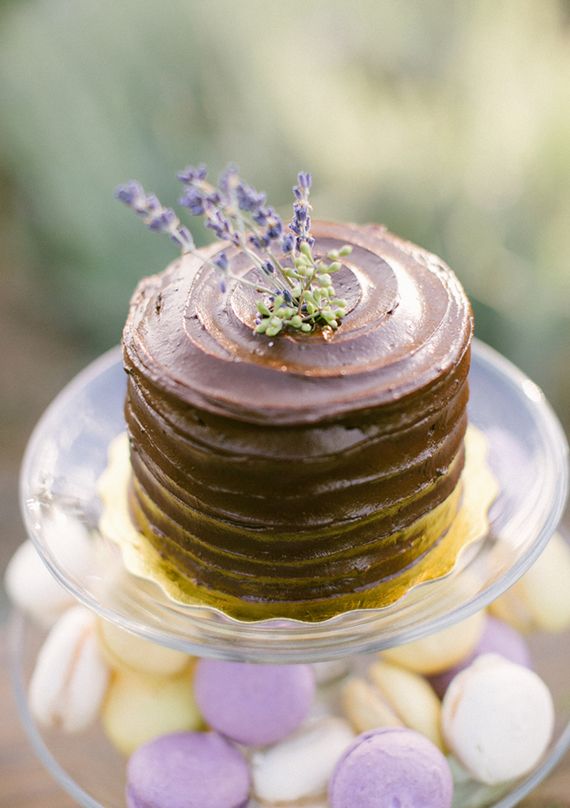 chocolate cake topped lavender