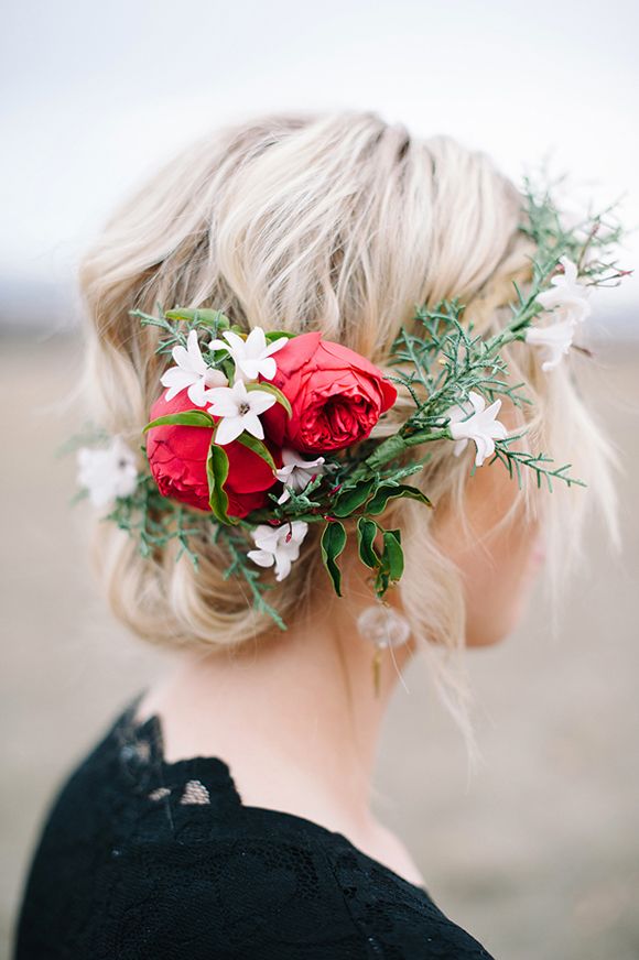loose chignon wedding hairstyles with flower crown