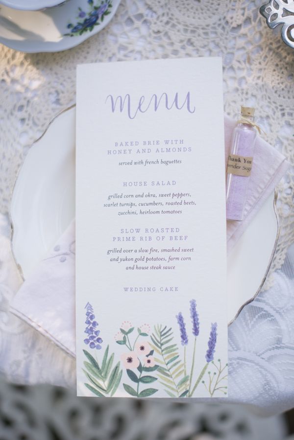lavender wedding menu