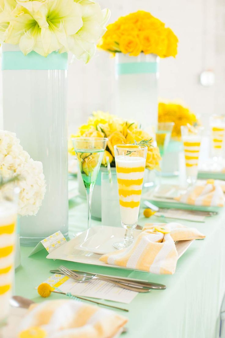 mint and yellow wedding color palette,mint and yellow wedding place setting
