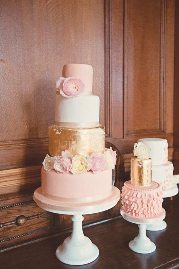Pink and gold wedding cakes
