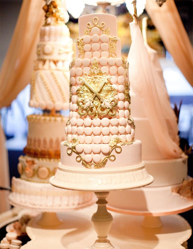 elegant pink and gold wedding cake