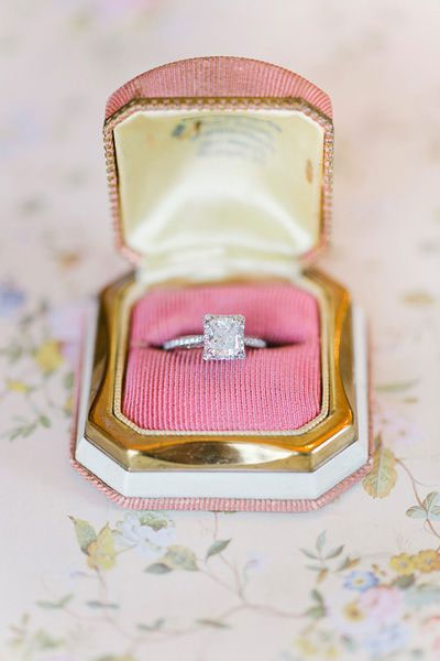 pink and gold wedding colors palette,engagement ring in pink and gold ring box