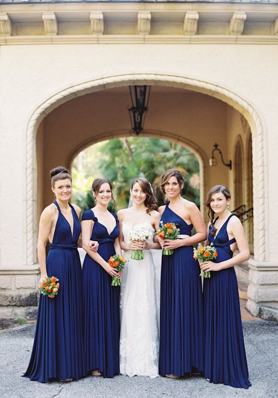 navy blue and orange bridesmaid dresses