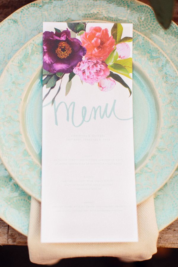 Floral Menu Cards - bright summer wedding colour palette