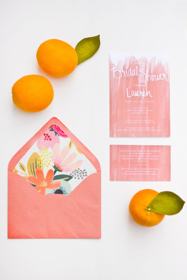 Citrus and pink wedding ideas | bridal shower invitation