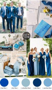 Mismatched blue bridesmaid dresses for a blue wedding theme