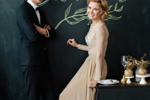 bride in light gold wedding dress - love chalk board wedding backdrop | fabmood.com