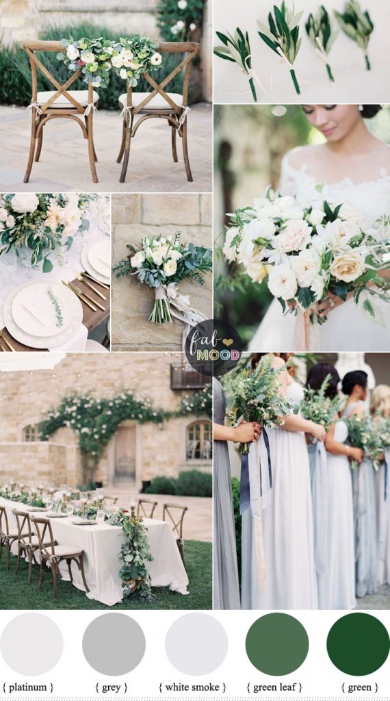 Green Wedding Colour Schemes { Grey + Platinum + White Smoke }