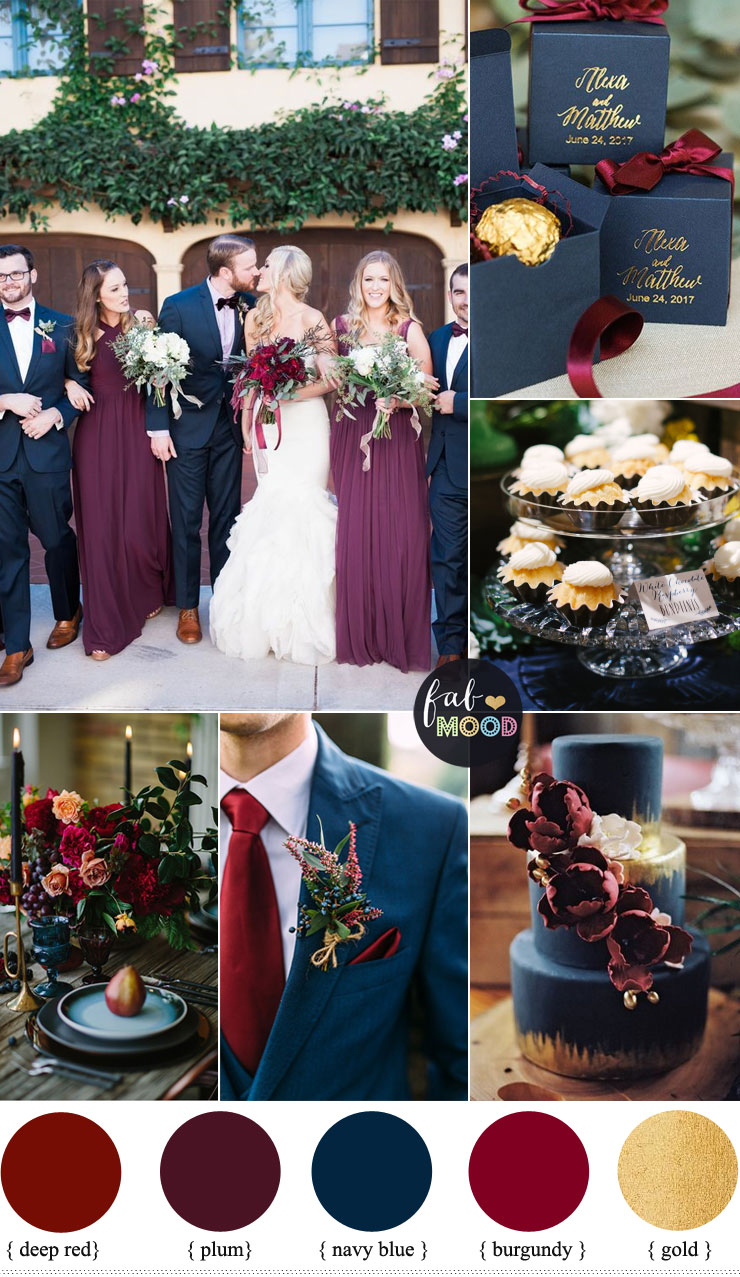 Red and navy blue wedding reception