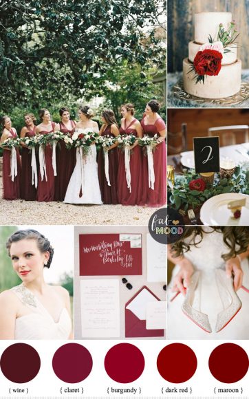 Shades of red wedding colours { burgundy,claret,dark red,maroon & wine }