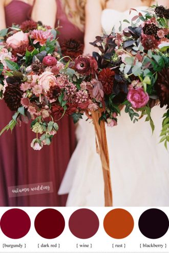 Burgundy,Dark Red , Rust and Wine fall wedding color schemes